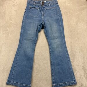 LOFT Jeans Women's 10/30 Petite Slim Flare Blue Hi Rise Front Patch Pocket Denim